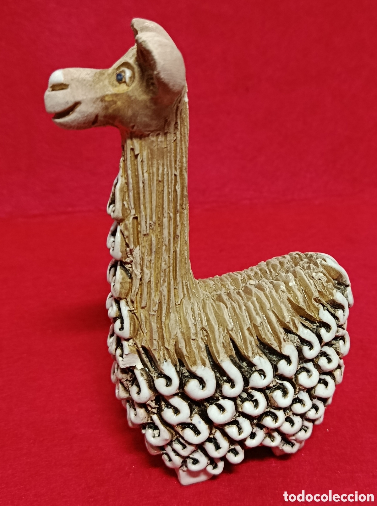 Oggetti Antichi: Vintage Artesania Rinconada Vicu&ntilde;a Llama Figura / Uruguay Pintado Cer&aacute;mica Vidriada