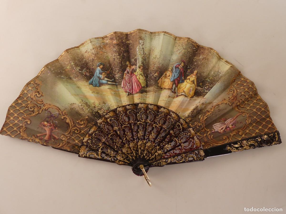 Antiquit&eacute;s: PRECIOSO ABANICO DECORADO A MANO OBJETO DE COLECCION