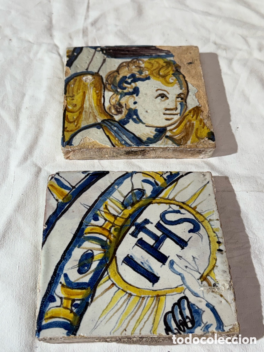 Antiques: Dos azulejos en ceramica de Manises s XVII