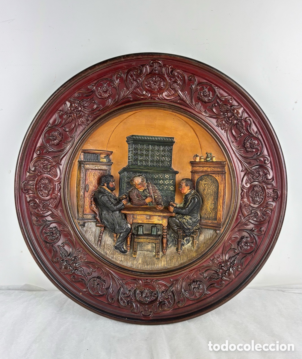 Antiquit&auml;ten: JOHANN MARESCH (1821-1914) LA PARTIDA DE CARTAS - PLATO TERRACOTA - SIGLO XIX