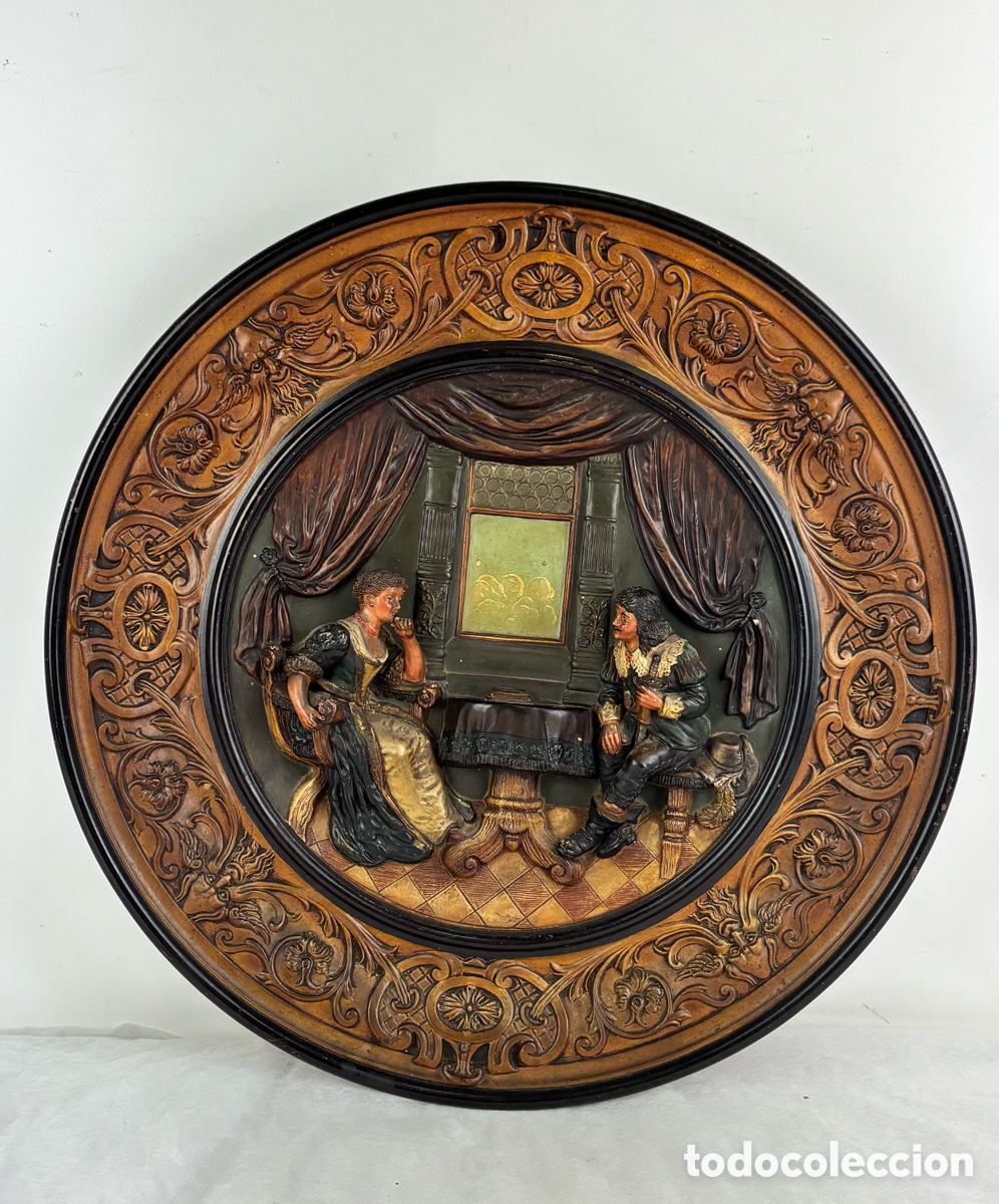 Antiquit&auml;ten: JOHANN MARESCH (1821-1914) ESCENA ROMANTICA - PLATO TERRACOTA - SIGLO XIX