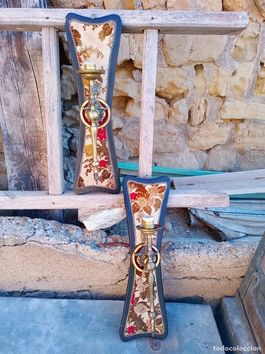 Antig&uuml;edades: Pareja apliques neocl&aacute;sicos bronce y tela