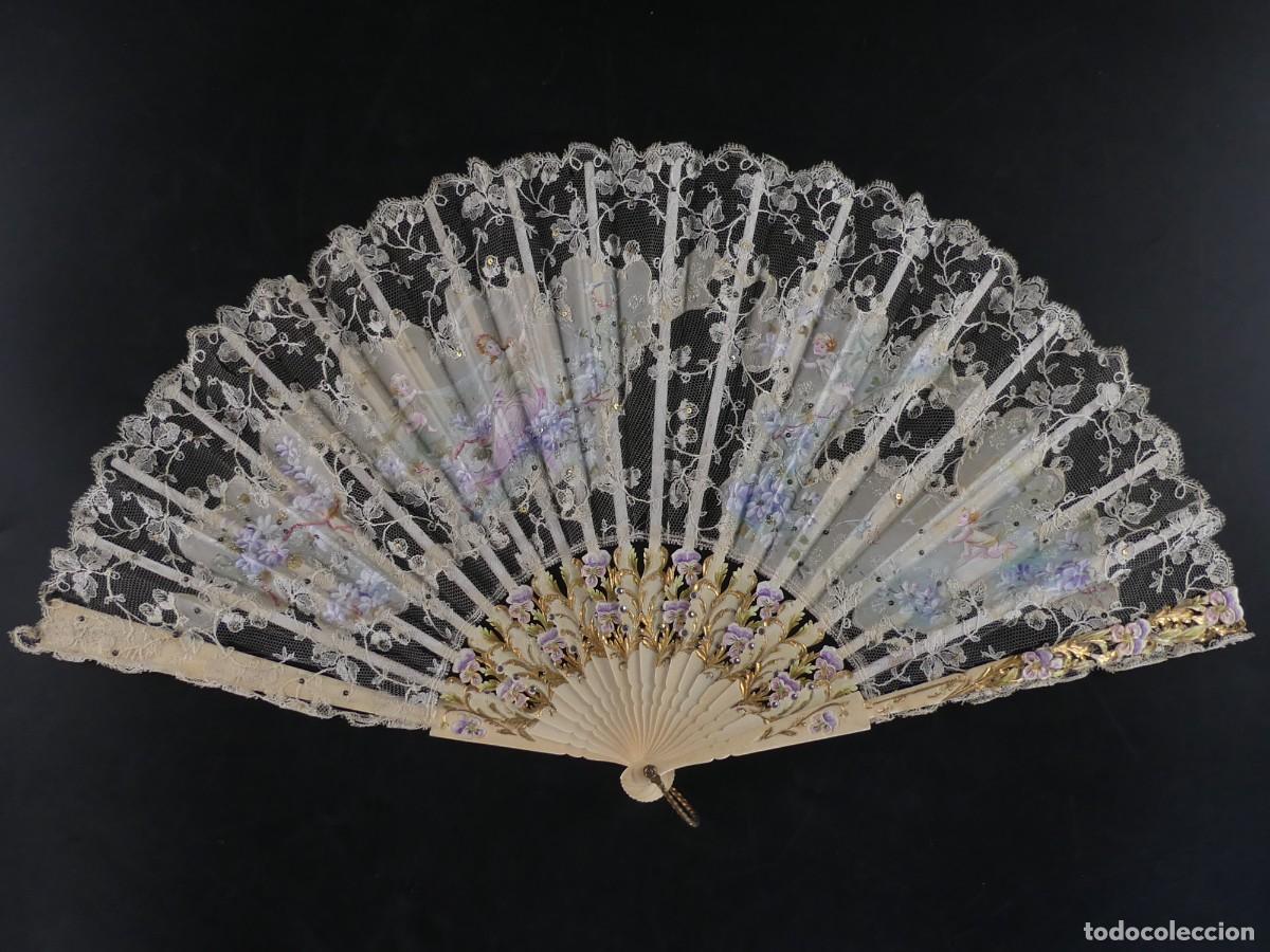 Oggetti Antichi: PRECIOSO ABANICO DECORADO A MANO DISE&Ntilde;O FLORAL OBJETO DE COLECCION