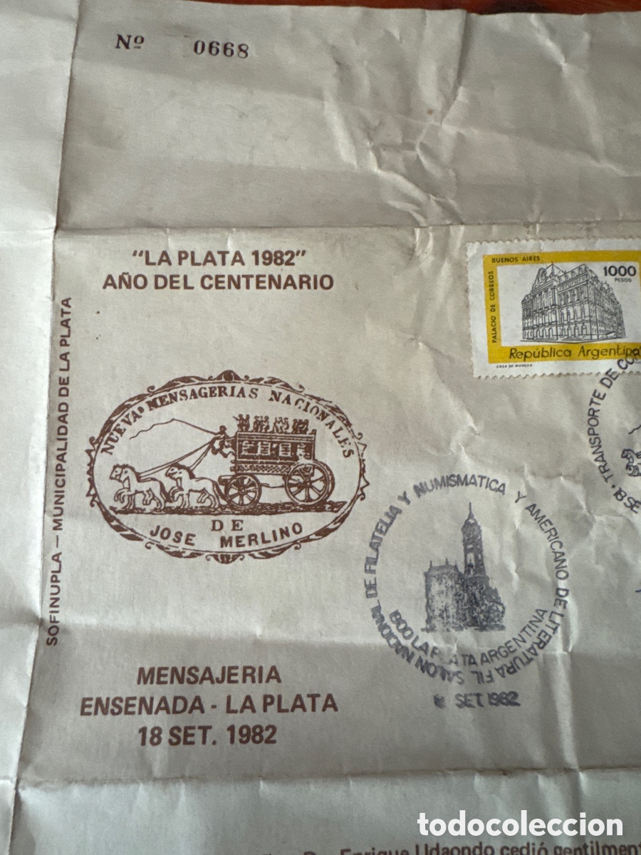 Antig&uuml;edades: Antiguo Sobre Centenario Ciudad De La Plata 1982 - Foto 4