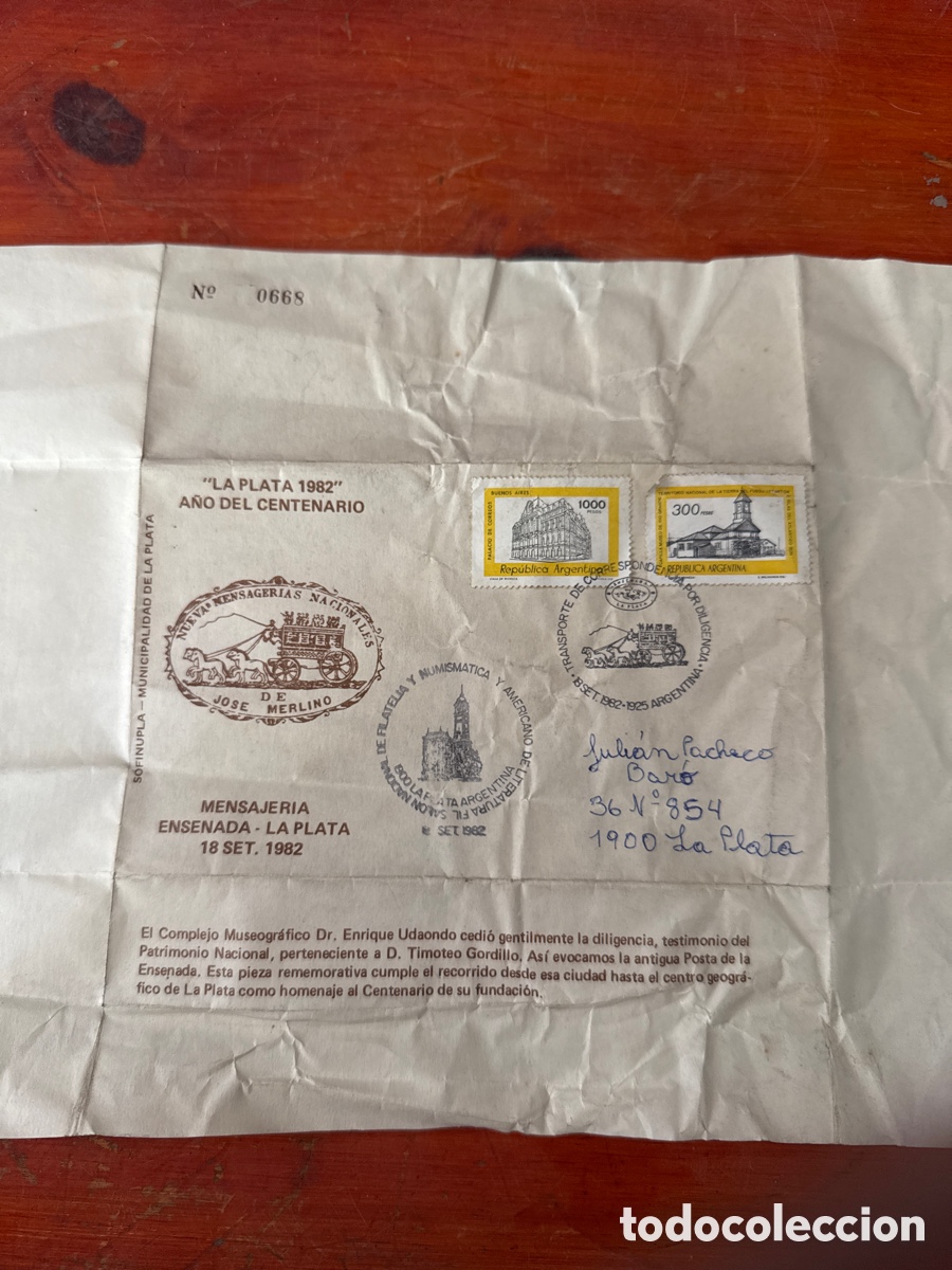 Antig&uuml;edades: Antiguo Sobre Centenario Ciudad De La Plata 1982
