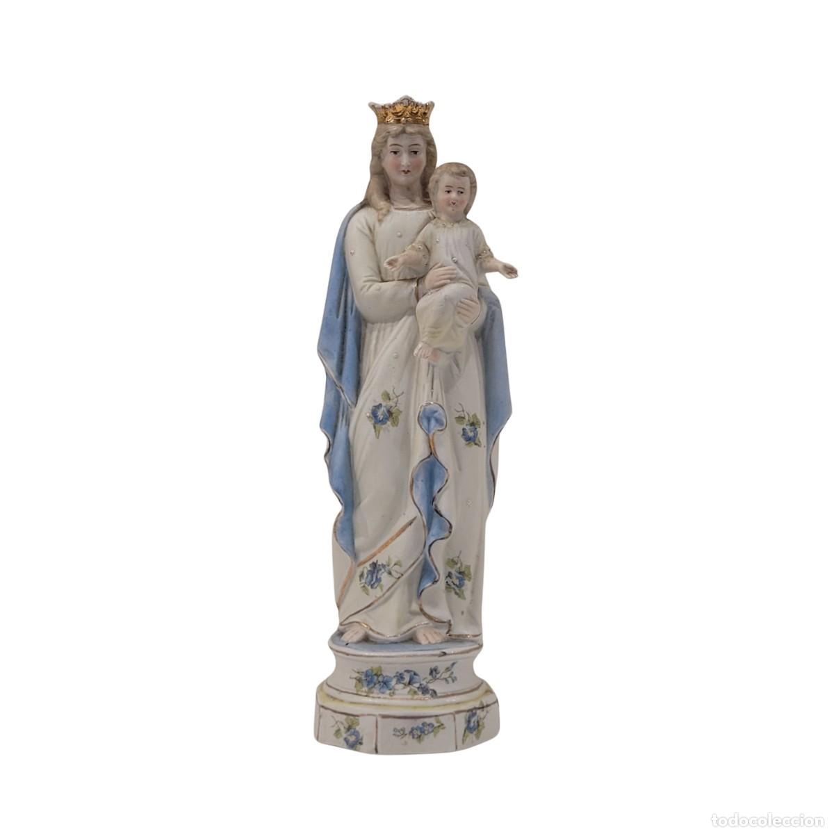 Antiguidades: Figura Porcelana biscuit &ldquo;Virgen con el Ni&ntilde;o&rdquo;, c. 1920 &ndash; Alemania