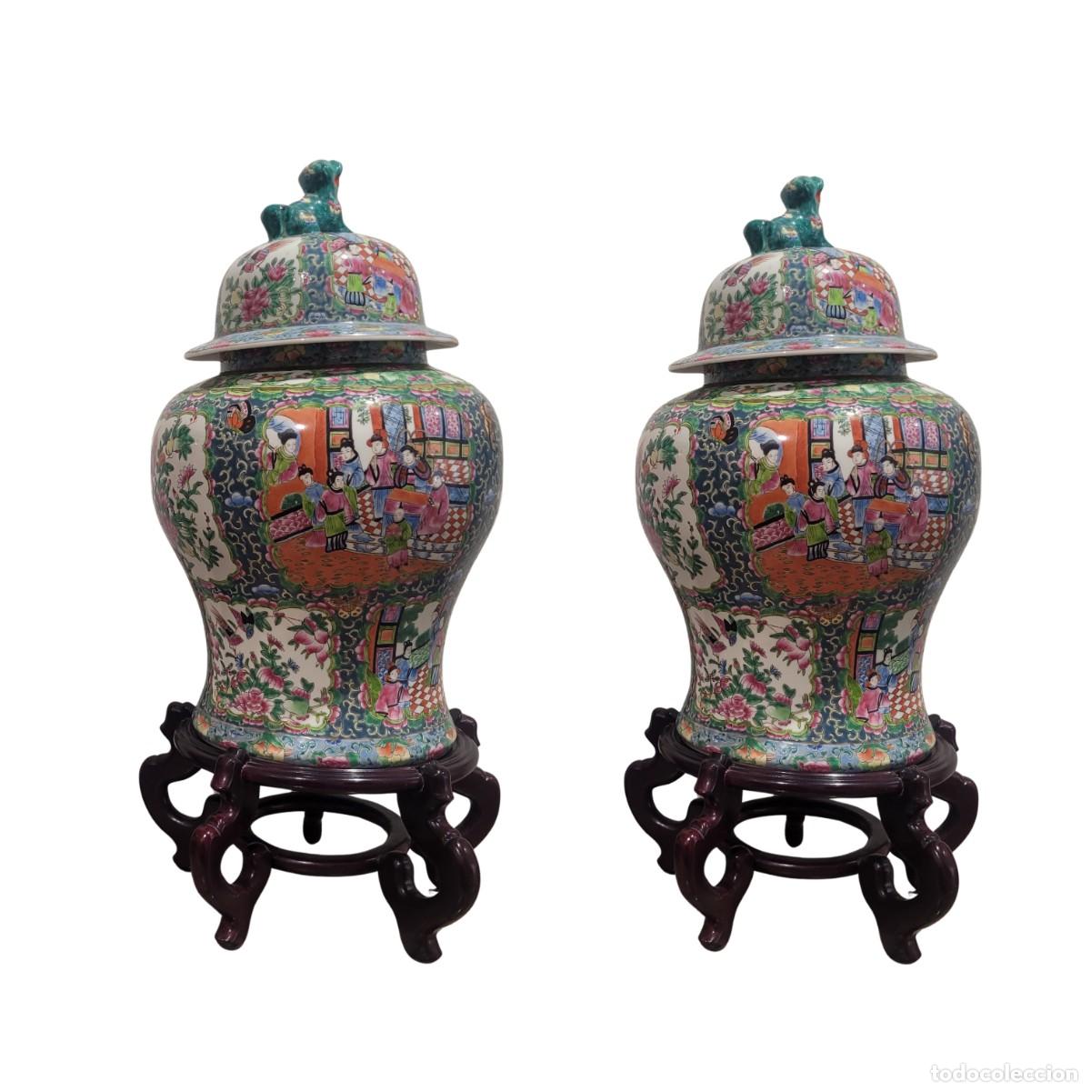 Antig&uuml;edades: Pareja Tibores Familia Rosa, Porcelana de Macao, siglo XX &ndash; China