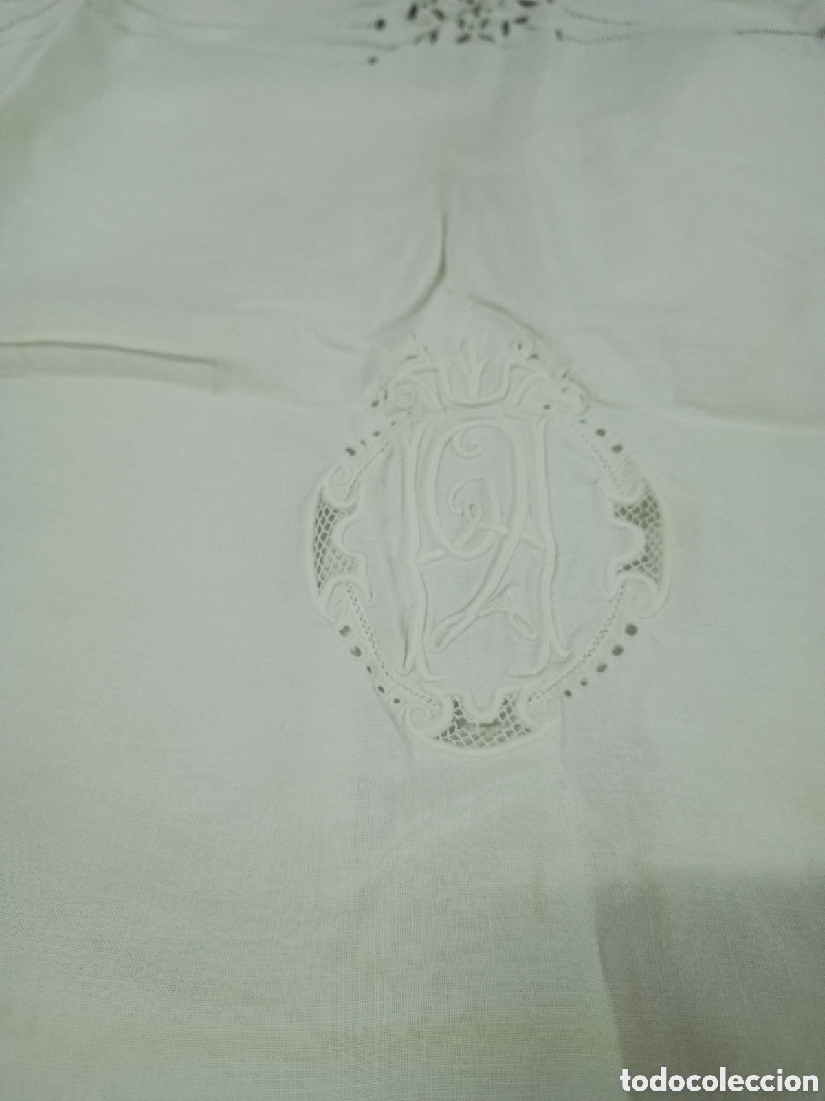 Antig&uuml;edades: FUNDA DE ALMOHADA CON ENCAJES - 67cm - Foto 2