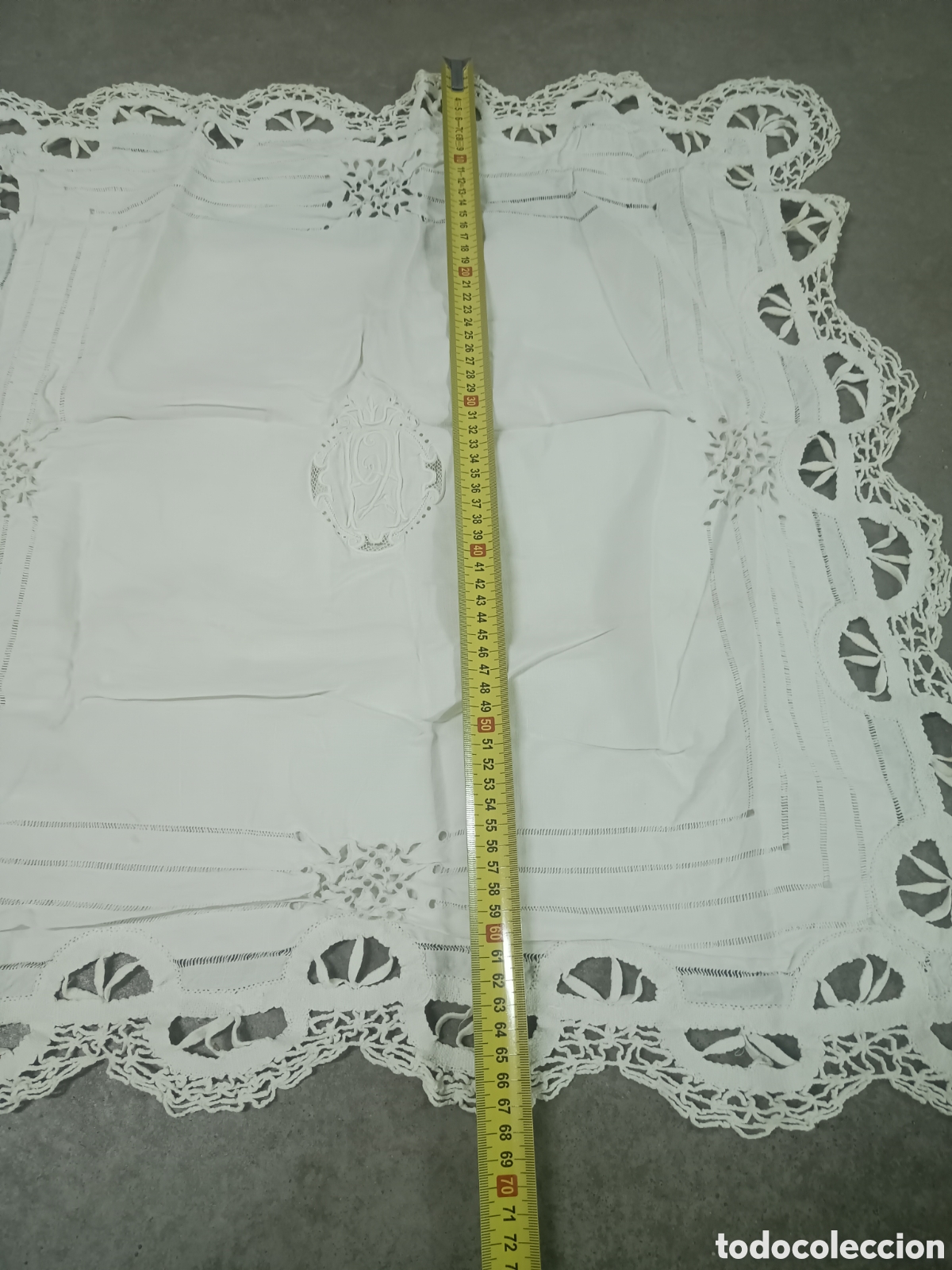 Antig&uuml;edades: FUNDA DE ALMOHADA CON ENCAJES - 67cm - Foto 3
