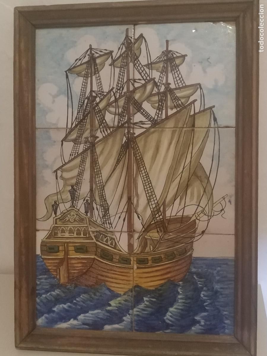 Antiguidades: Cuadro azulejos con antiguo gale&oacute;n velero