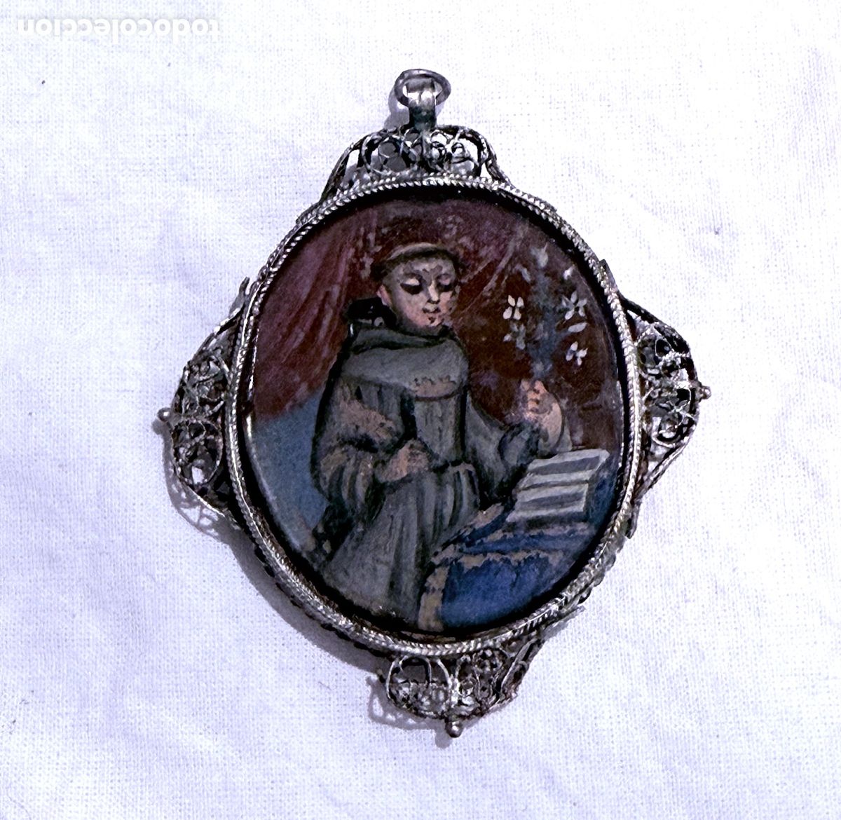 Antig&uuml;edades: Relicario Medall&oacute;n Devocional Siglo XVIII &ndash; Plata Filigrana &ndash; Santa Faz &ndash; Pan de Oro