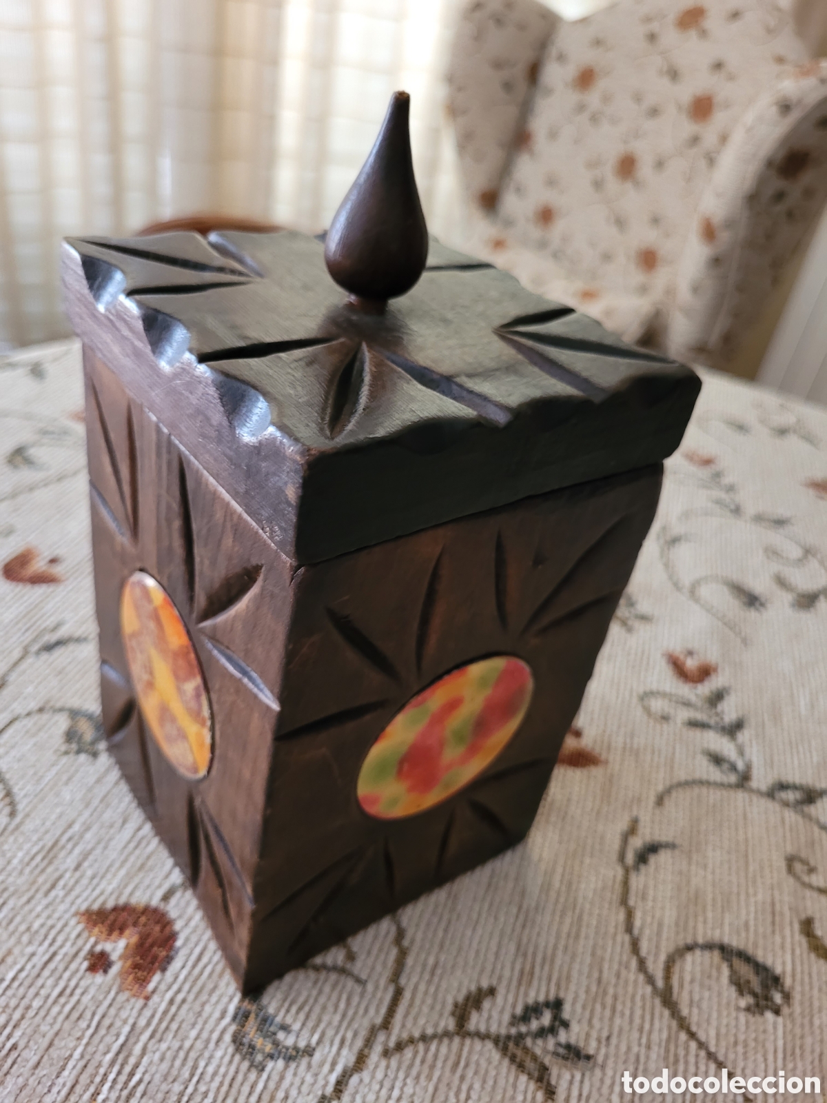 Antig&uuml;edades: CAJA DE MADERA - TABAQUERA, DECORADA - Foto 2