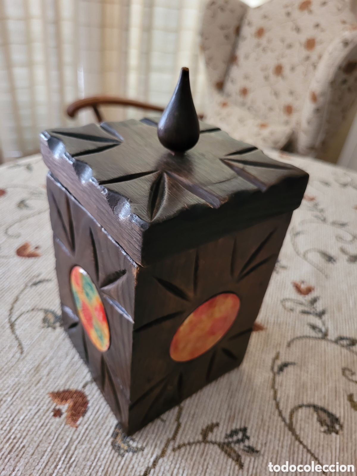 Antig&uuml;edades: CAJA DE MADERA - TABAQUERA, DECORADA - Foto 3