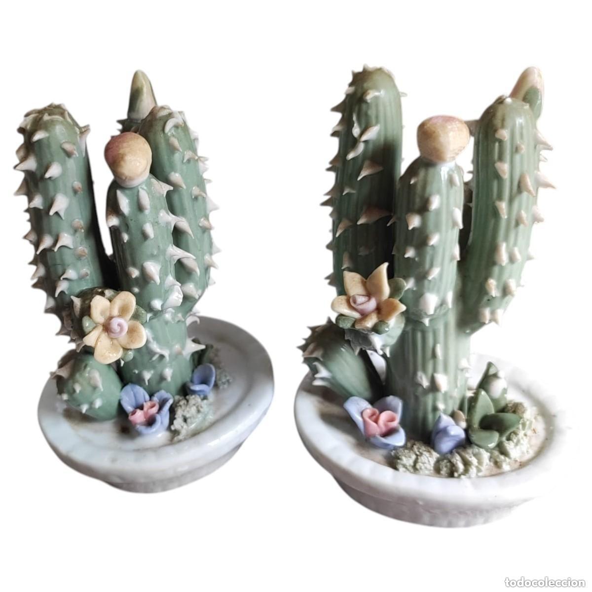 Antiguidades: Pareja De Cactus Decorativos En Porcelana &ndash; Escultura Vintage