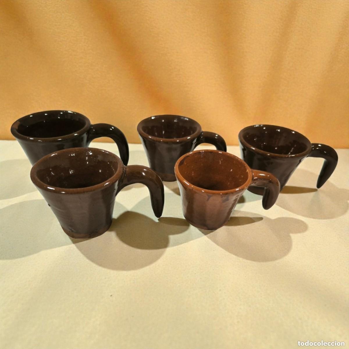 Antiguidades: Lote De 5 Tazas De Cer&aacute;mica R&uacute;stica Con Asa &ndash; Estilo Tradicional 11 Cms