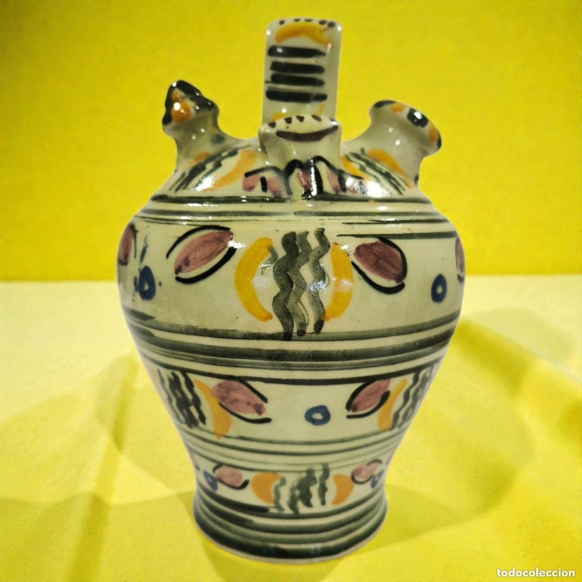 Antiguidades: Botijo De Cer&aacute;mica Tradicional Decorado A Mano &ndash; Pieza Artesanal De Estilo Popular