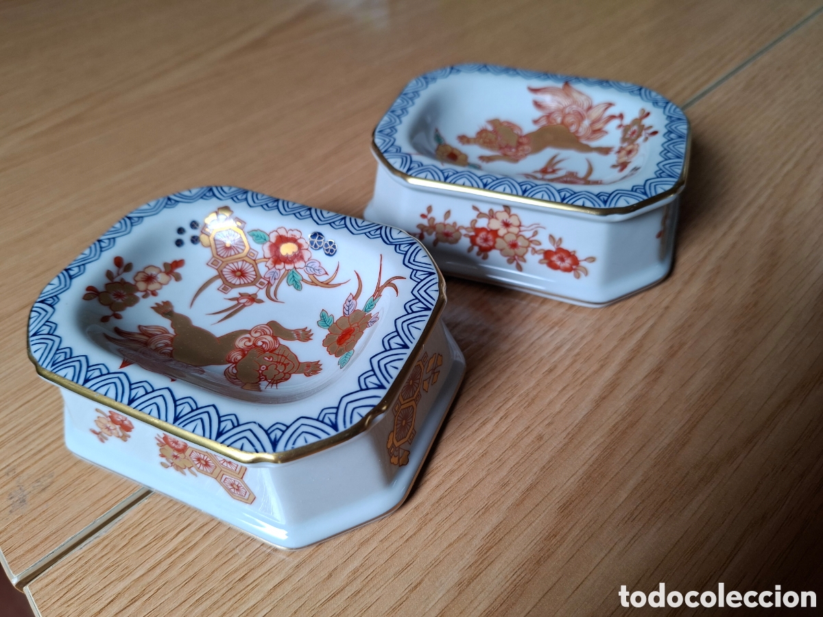 Antig&uuml;edades: PAREJA DE BANDEJITAS/CENICEROS, PORCELANA, Colecci&oacute;n Samurai (Vista Alegre)