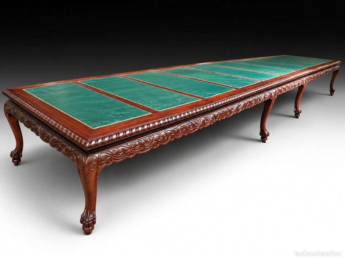Oggetti Antichi: Mesa extensible. Madera de caoba, metal, piel, etc. Inglaterra, hacia 1930.