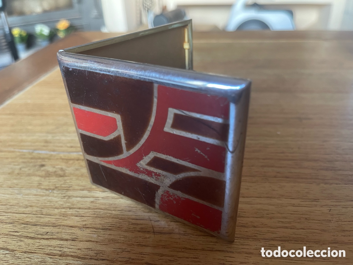 Antiguidades: Pitillera vintage met&aacute;lica esmaltada dise&ntilde;o geom&eacute;trico