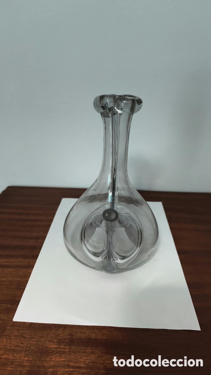 Antig&uuml;edades: Porron doble en cristal soplado,mediados del siglo XX