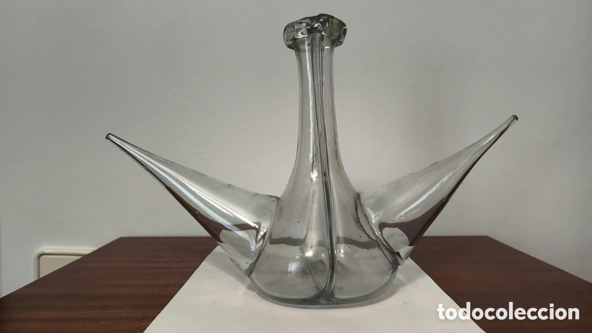 Antig&uuml;edades: Porron doble en cristal soplado,mediados del siglo XX