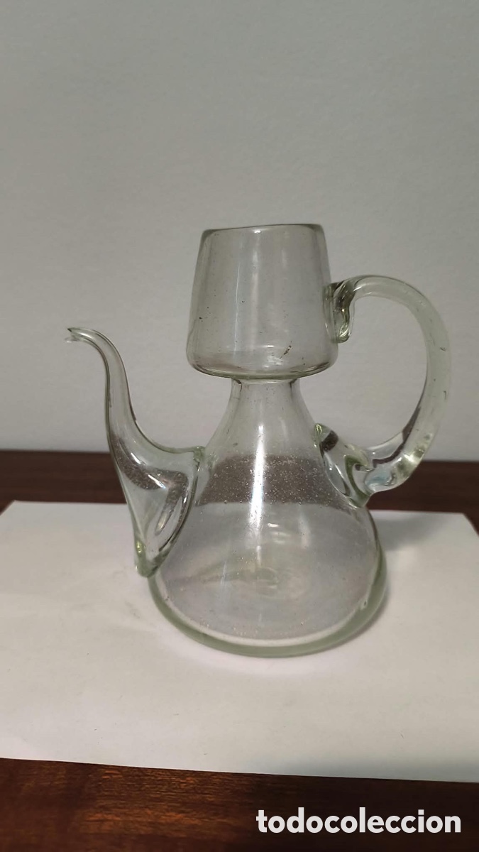 Antig&uuml;edades: Aceitera de cristal soplado,siglo XX
