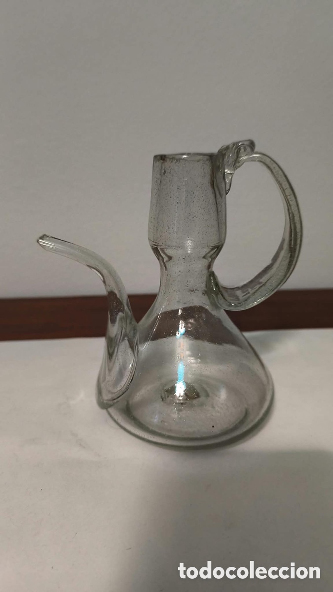 Antig&uuml;edades: Aceitera de cristal soplado,siglo XX