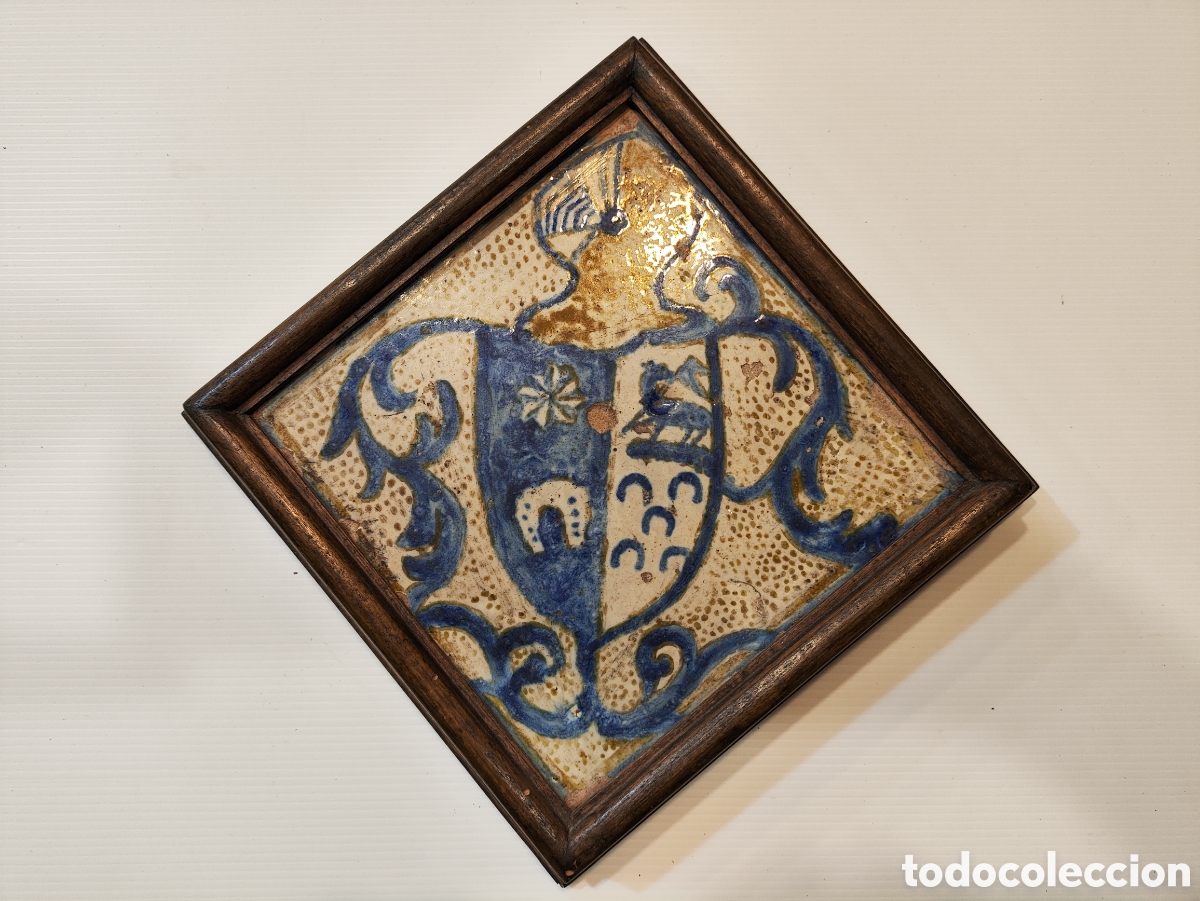 Antiques: ANTIGUO AZULEJO HER&Aacute;LDICO - CER&Aacute;MICA DE REFLEJOS