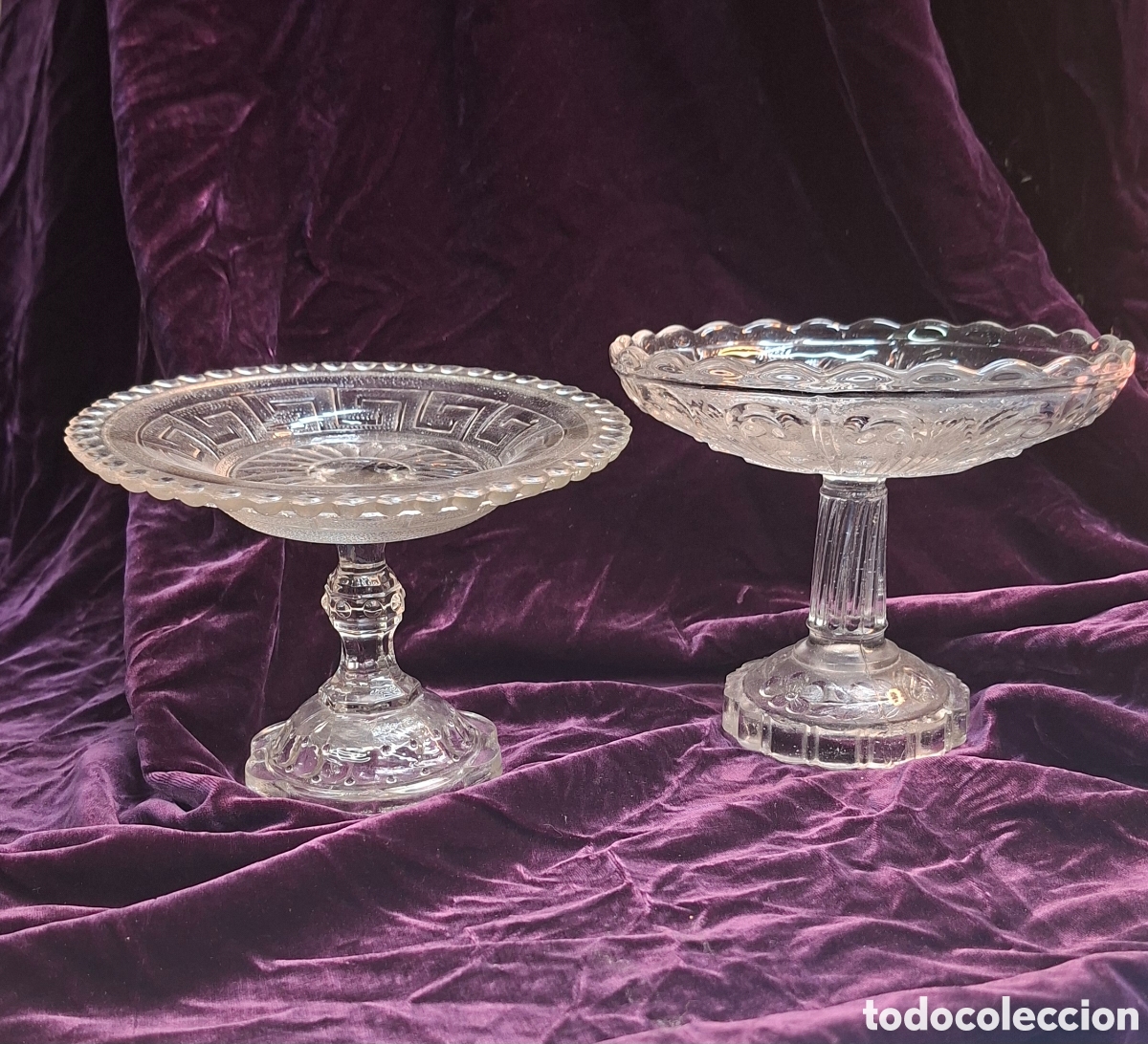 Antig&uuml;edades: Conjunto de dos compoteras antiguas de cristal prensado