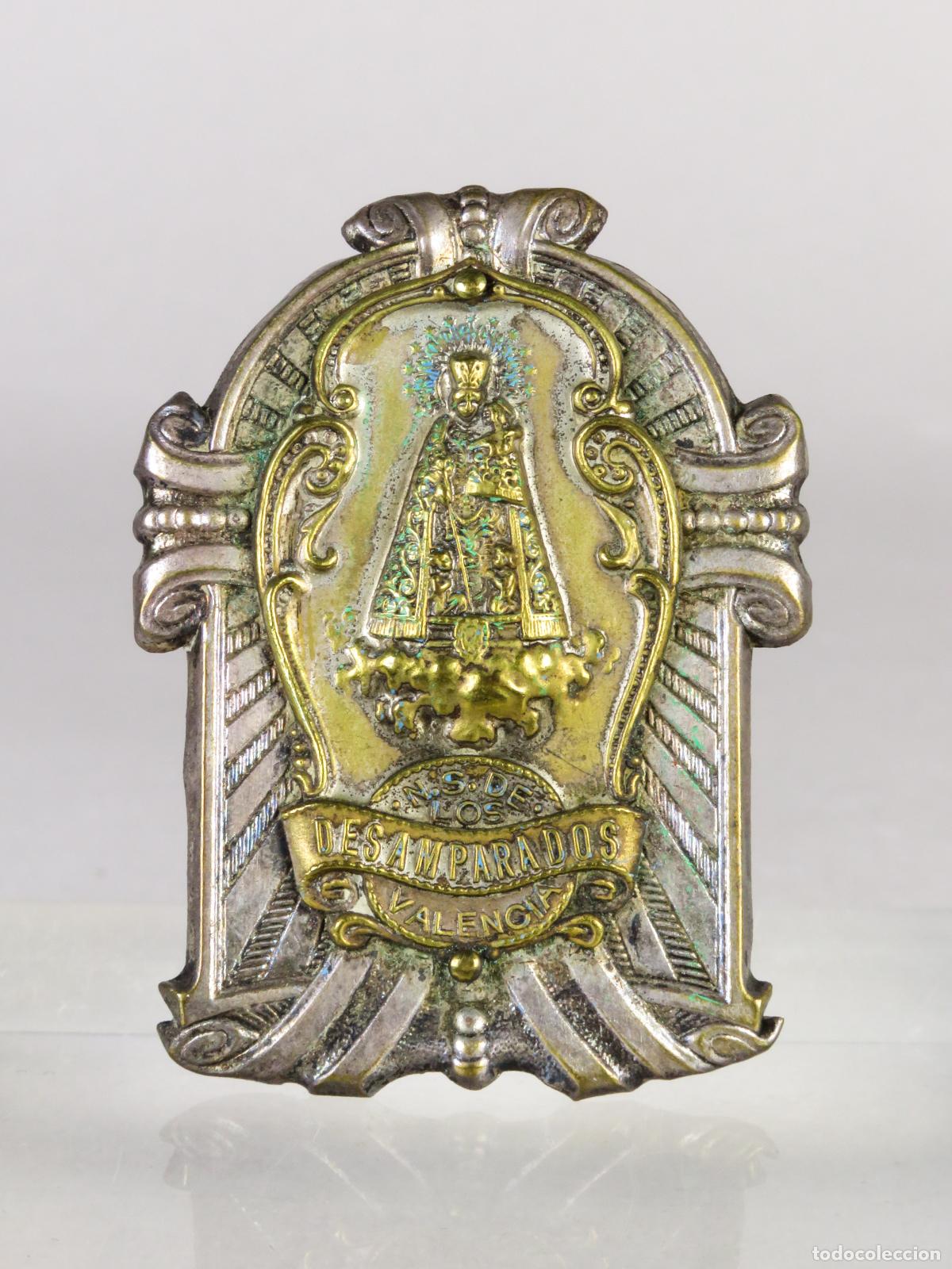 Antig&uuml;edades: Placa Virgen Ntra Sra Desamparados Valencia chapa metal recuerdo a&ntilde;os 20 - 30