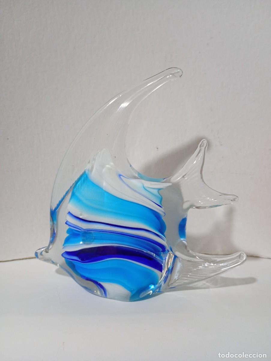 Antiquit&auml;ten: FIGURA DE PEZ DE CRISTAL, BLANCO Y AZUL