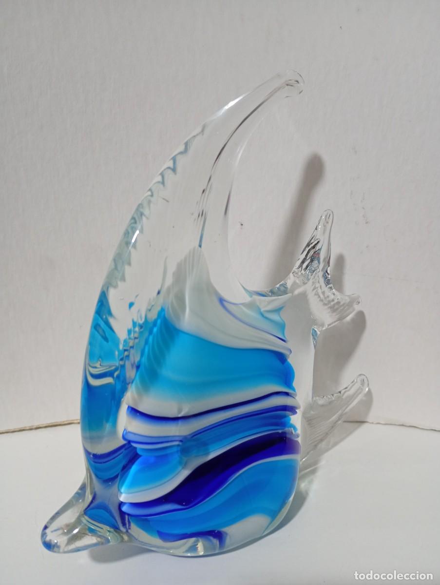 Antig&uuml;edades: FIGURA DE PEZ DE CRISTAL, BLANCO Y AZUL - Foto 5