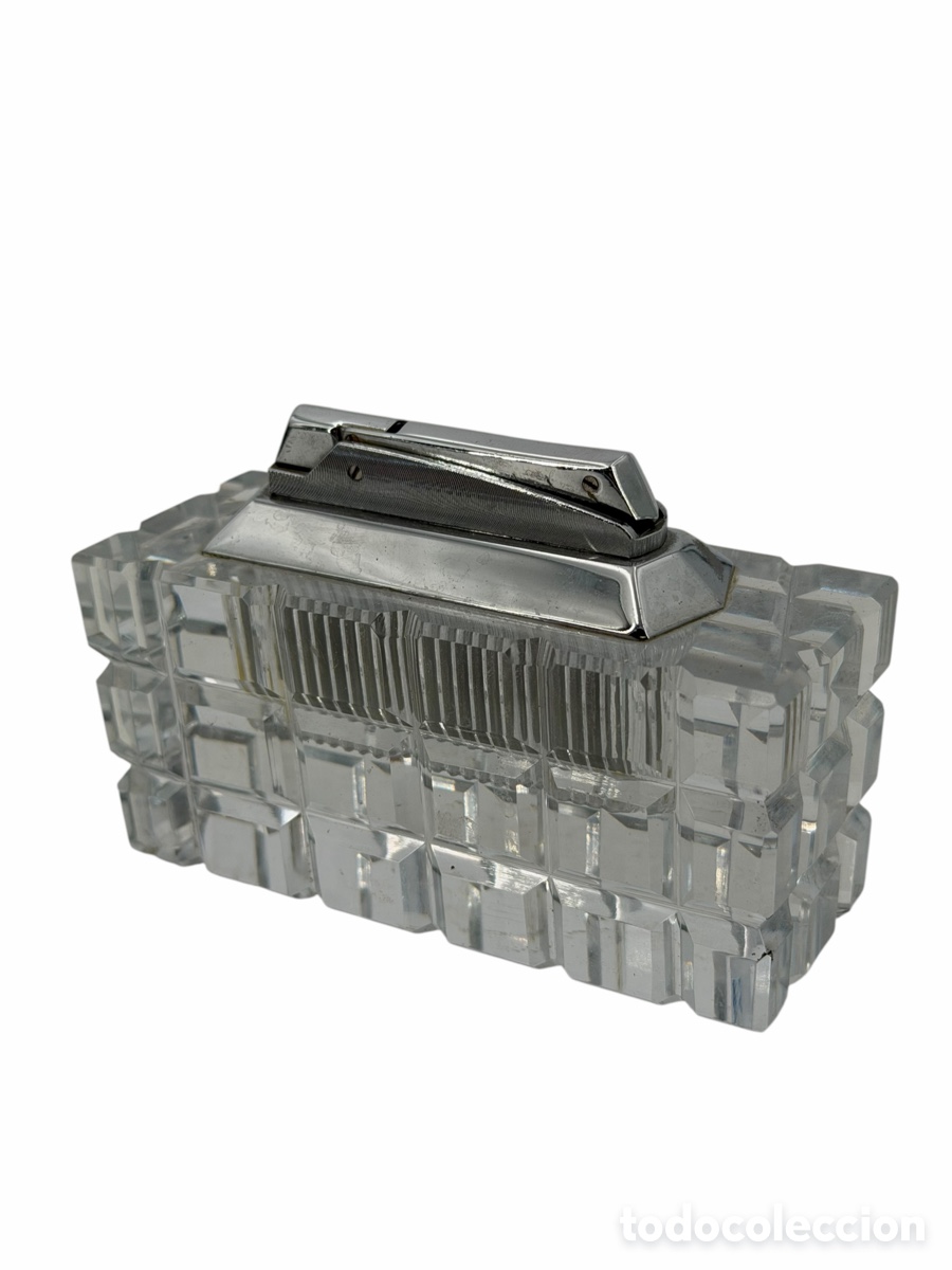 Antiques: Mechero de Cristal Silver Plated