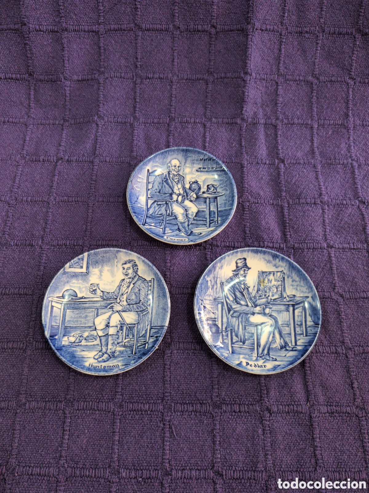 Antiques: Lote 3 Platos Cer&aacute;mica Inglesa Enoch Wedgwood Tunstall Vintage Azul y Blanco