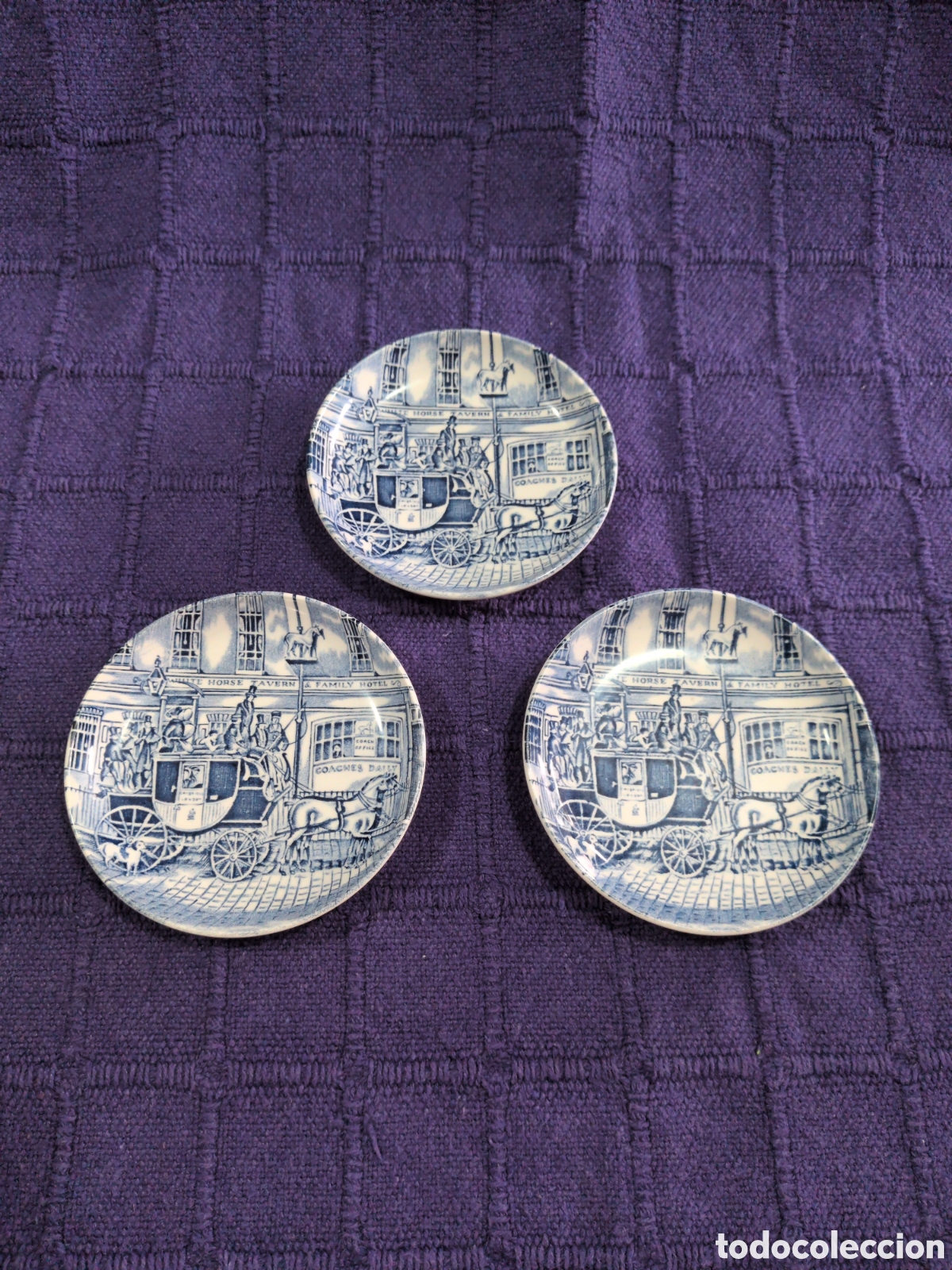 Antiques: Lote 3 platos Johnson Brothers &rdquo;Coaching Scenes&rdquo; - Vintage ingl&eacute;s