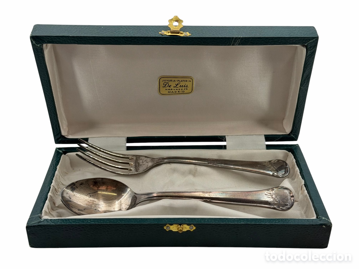Oggetti Antichi: Cuchara y tenedor Plateados en Caja de Joyer&iacute;a