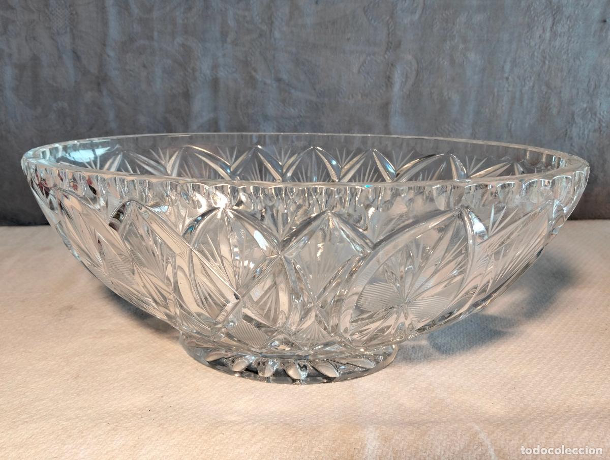 Antig&uuml;edades: Cuenco bol decorativo antiguo de cristal tallado transparente a&ntilde;os 50-60