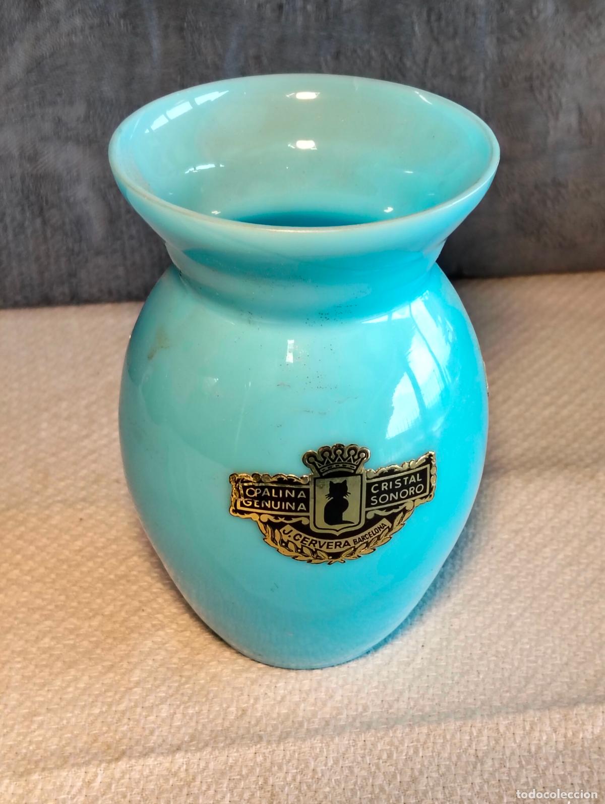 Antig&uuml;edades: Jarr&oacute;n florero peque&ntilde;o opalina genuina cristal sonoro J Cervera miniatura decorativo color azul 50s.