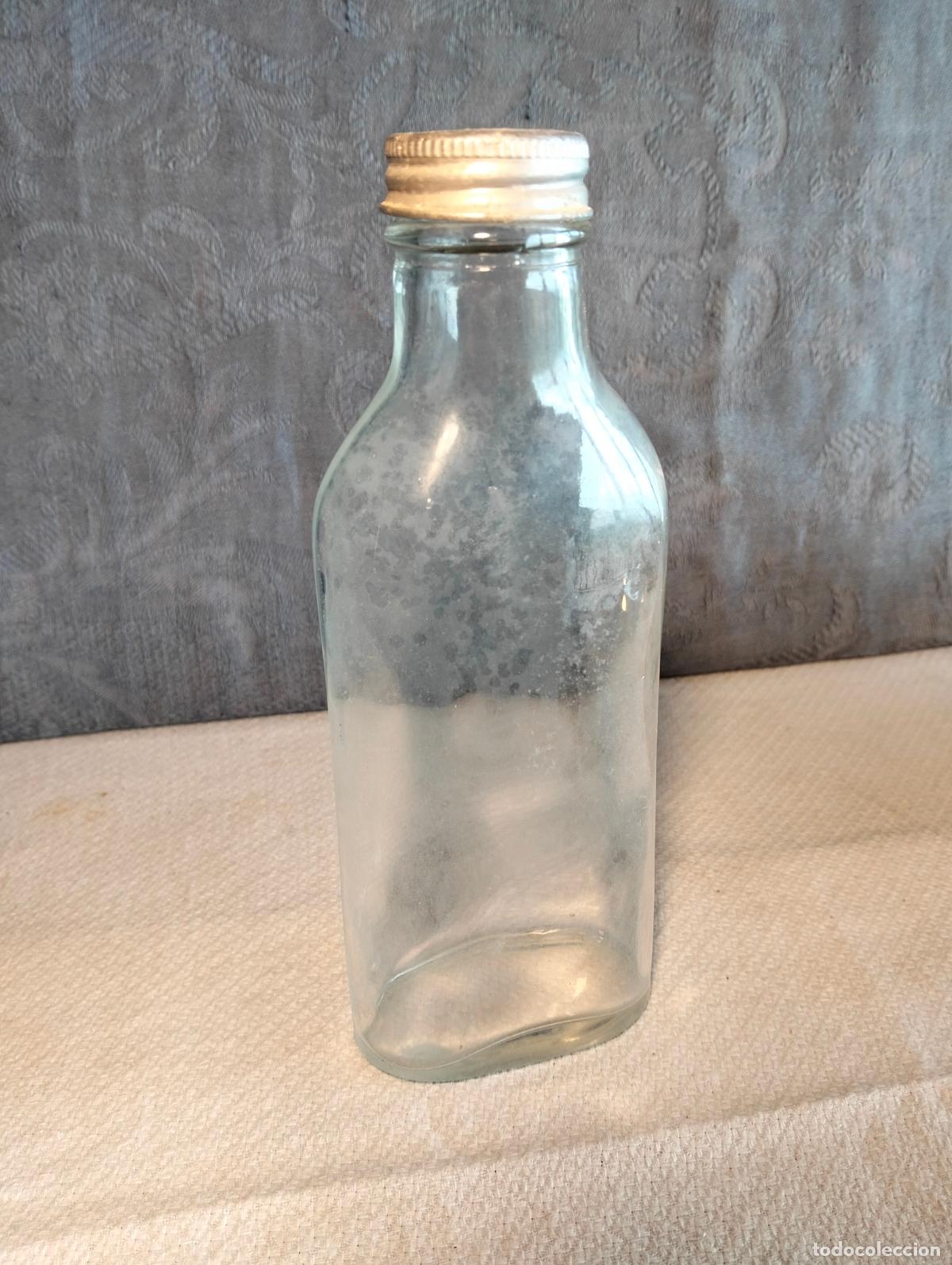 Antiquit&eacute;s: Bote de frasco de cristal antiguo transparente tap&oacute;n de metal aluminio a&ntilde;os 50-60