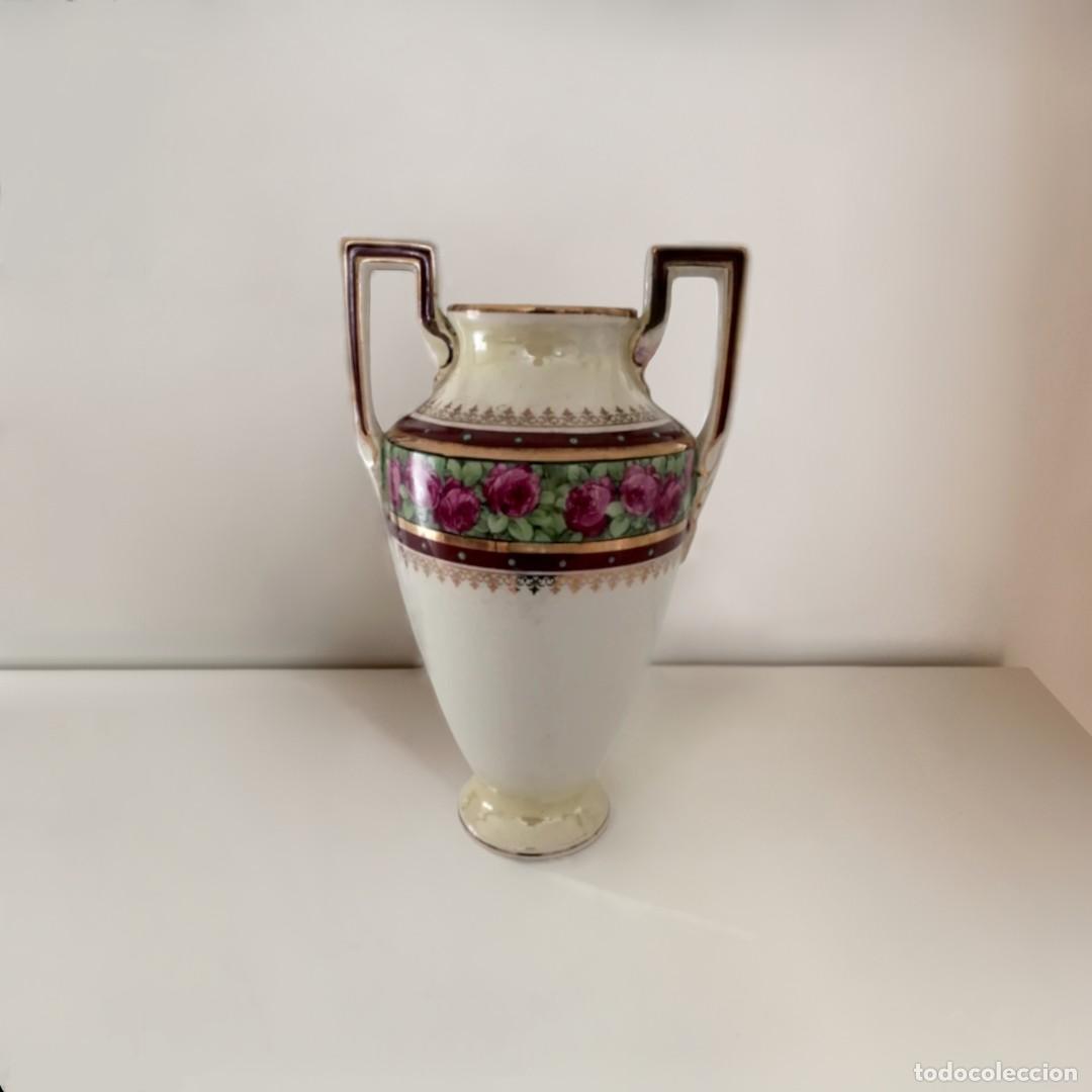 Antiques: Jarr&oacute;n Art D&eacute;co Boch Fr&egrave;res La Louvi&egrave;re Cer&aacute;mica Belga con Rosas Detalles Dorados c. 1920