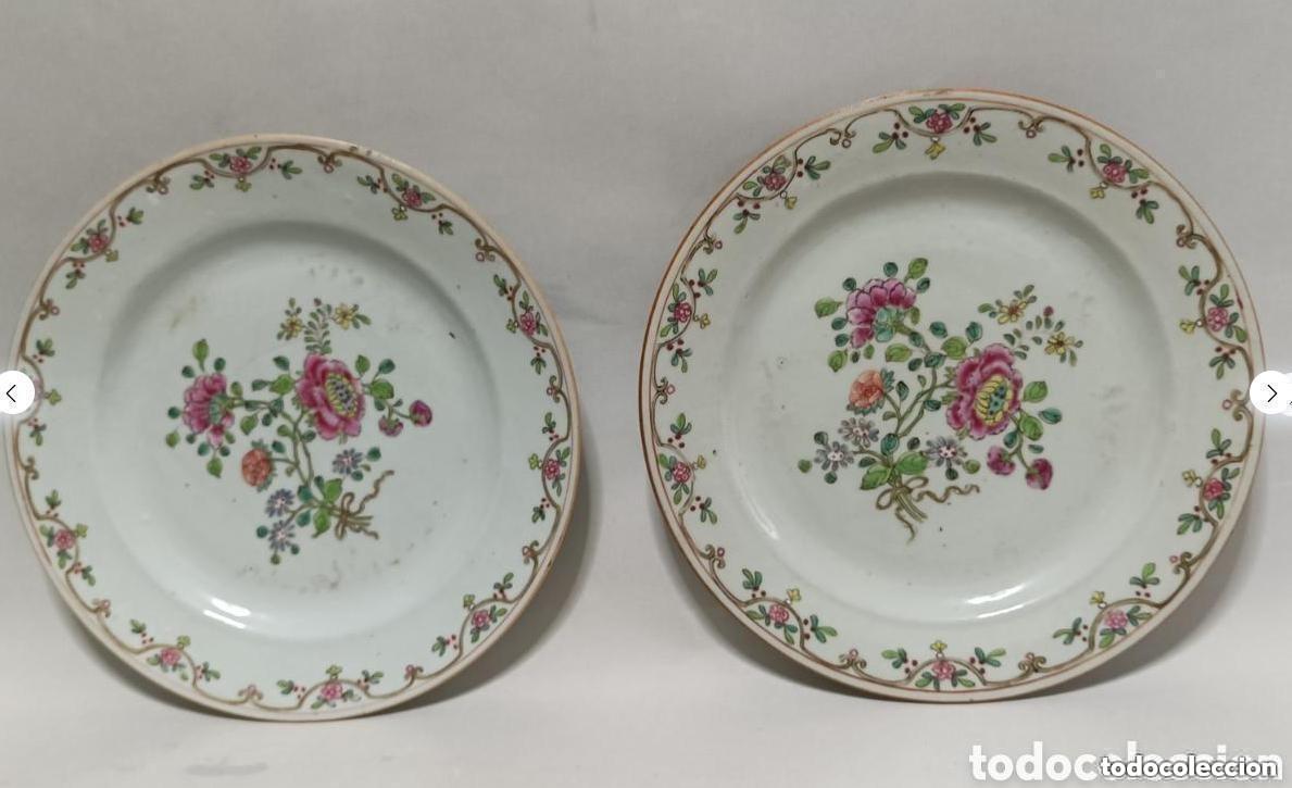 Antig&uuml;edades: Platos de porcelana Compa&ntilde;&iacute;a de Indias Familia Rosa,con decoraci&oacute;n de floral China,siglo XVIII