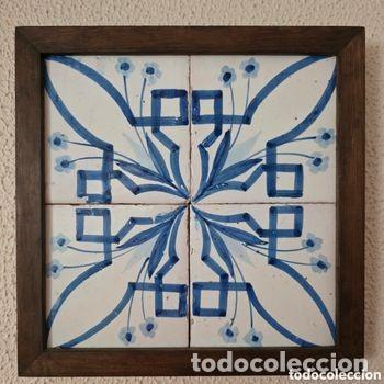 Antig&uuml;edades: Plaf&oacute;n de 4 Azulejos de Muestra Catalanes &rdquo;en Blau&rdquo; &ndash; Siglo XIX (Catalogado)