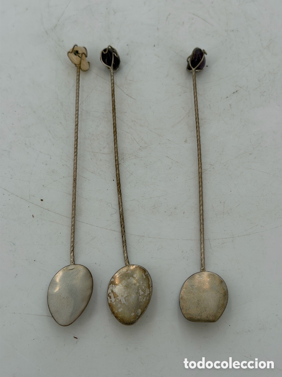 Antig&uuml;edades: Cucharas Plateadas con Piedras - Foto 2