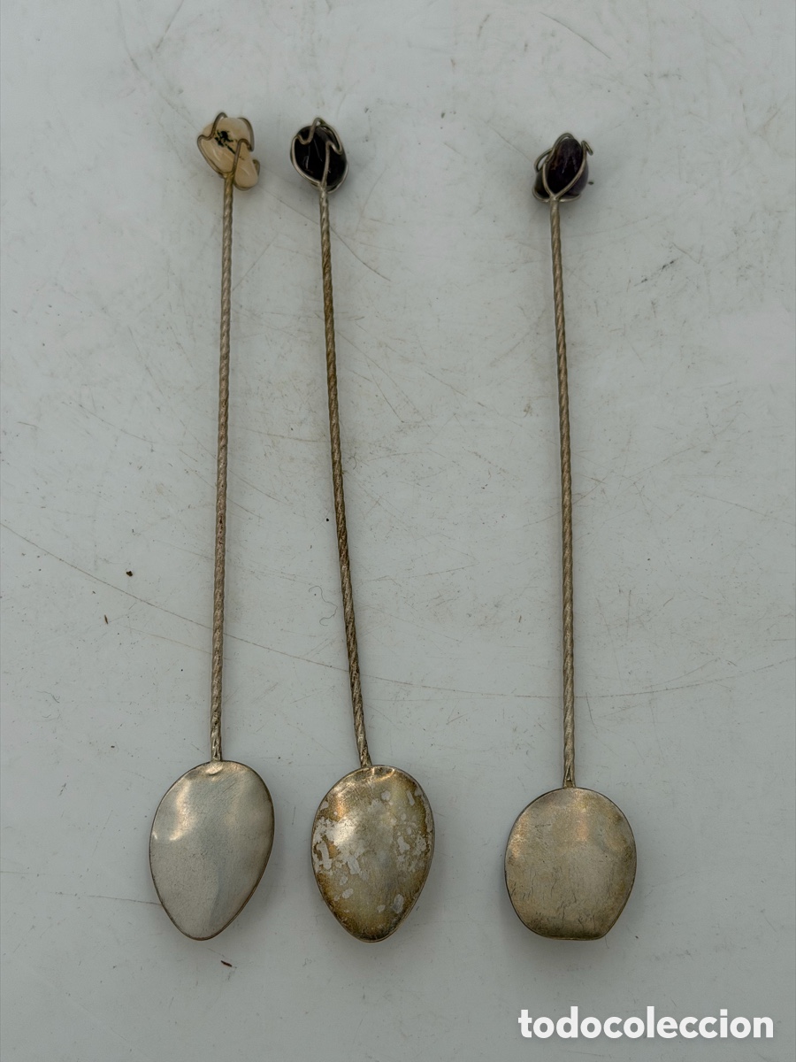 Antig&uuml;edades: Cucharas Plateadas con Piedras - Foto 3