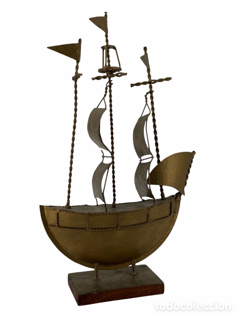 Oggetti Antichi: Figura de Barco de Metal Dorado