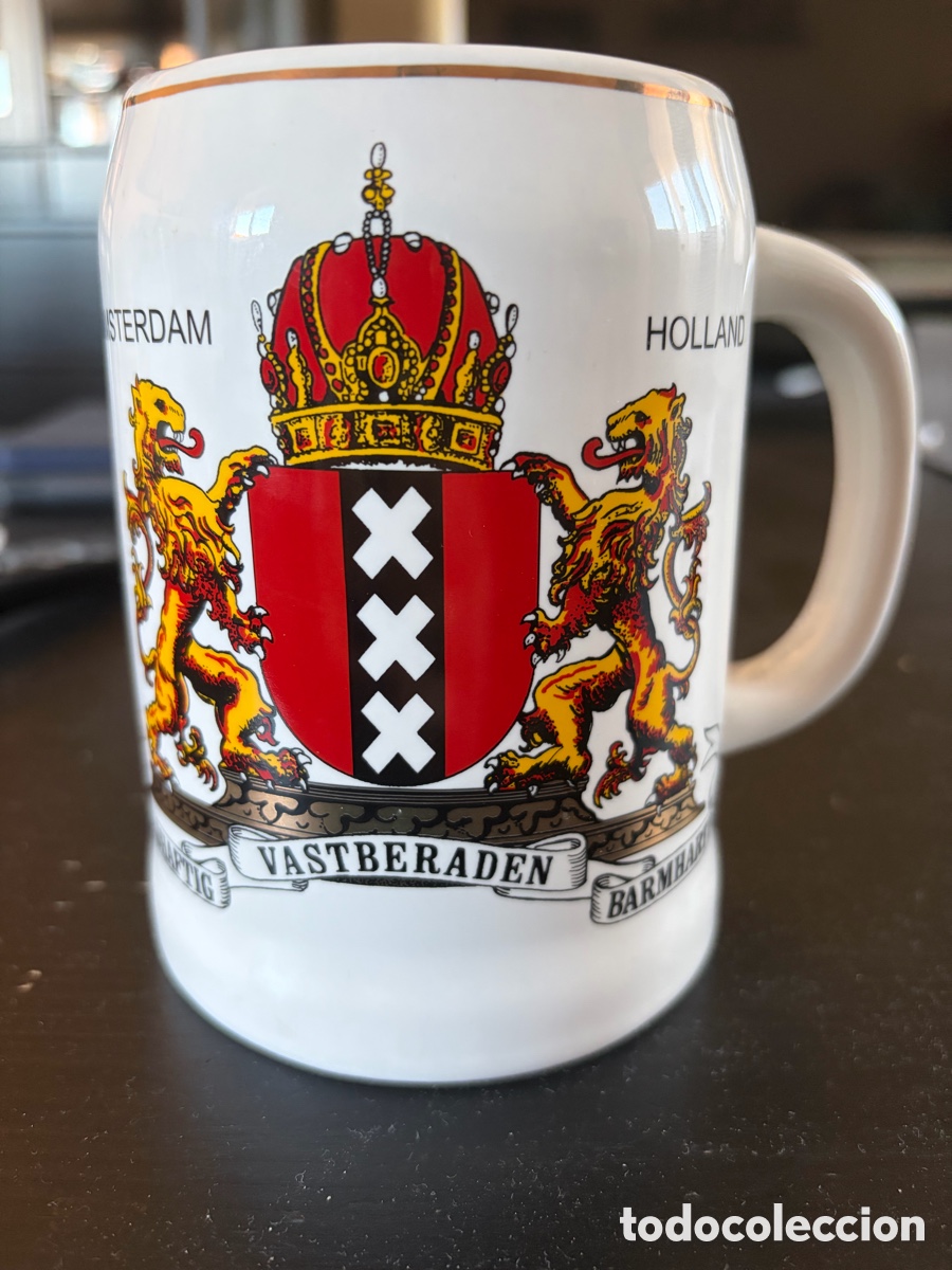 Antiques: Antigua Jarra de Cerveza de Cer&aacute;mica - Escudo de &Aacute;msterdam (Holland)