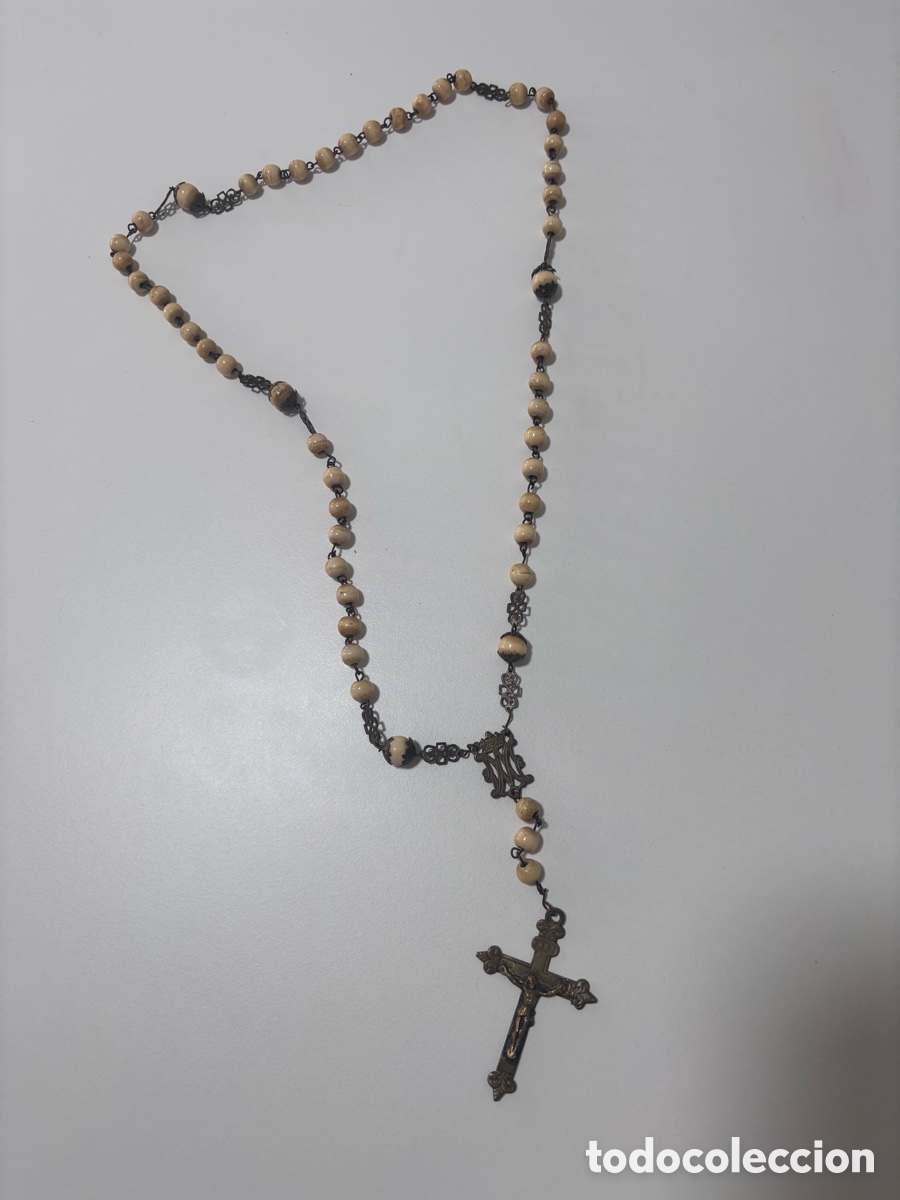 Antig&uuml;edades: Rosario de cuentas beige y plata - Foto 2