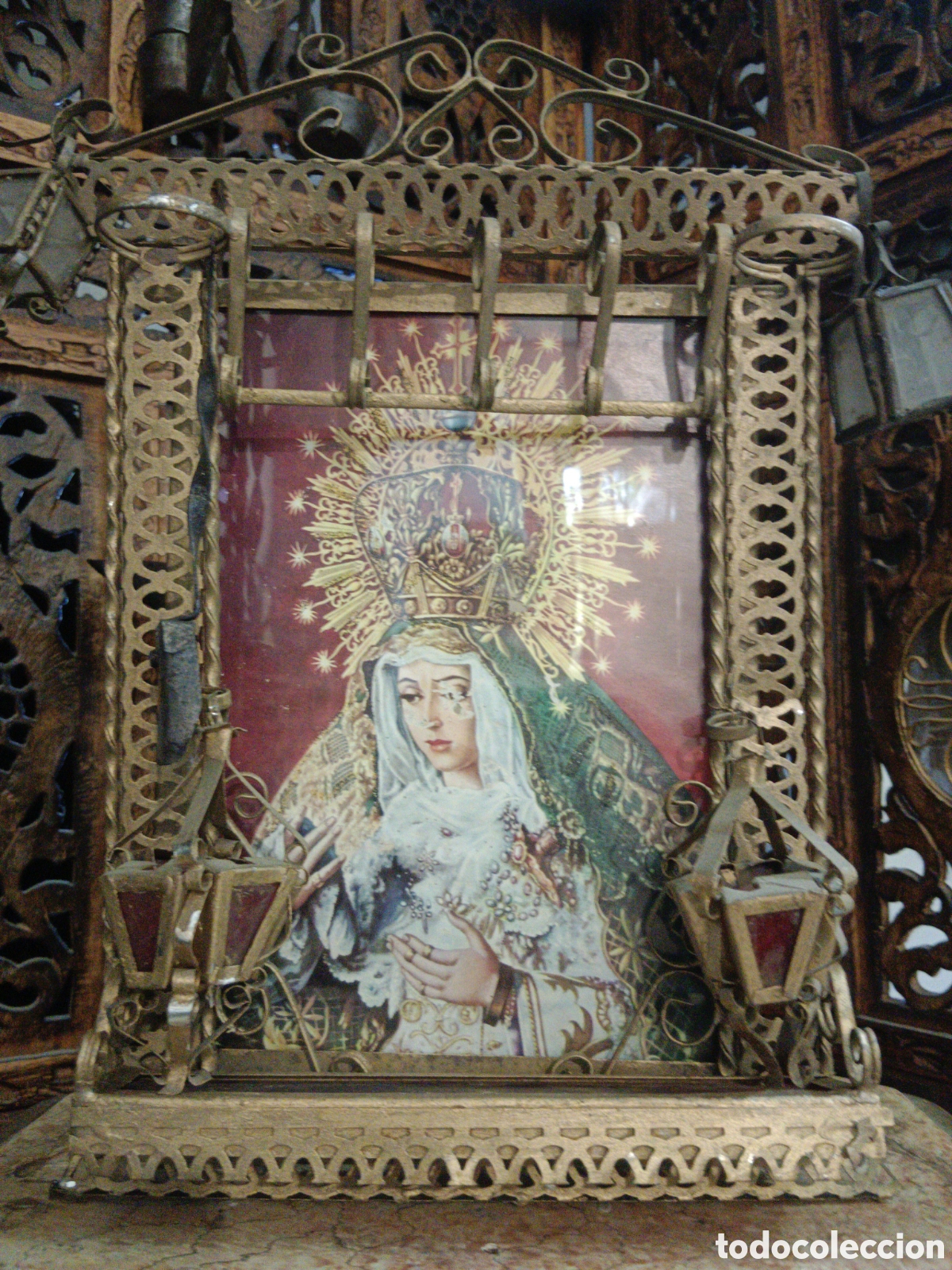 Antig&uuml;edades: Altar con farolillos y cristal rojo - Foto 2