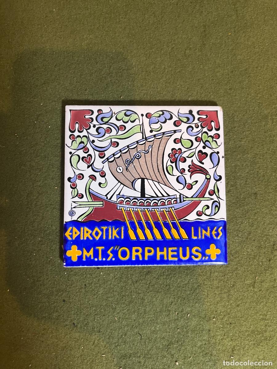 Antiquit&eacute;s: Azulejo antiguo M.T.S. ORPHEUS Epirotiki Lines &ndash; Icaros Ceramics Rhodes Greece &ndash; Pintado a mano &ndash; 11