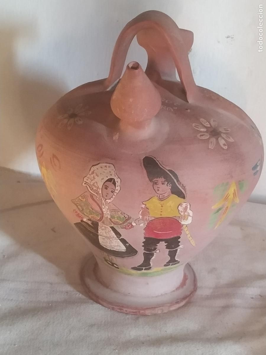 Antig&uuml;edades: Botijo alfarer&iacute;a popular Los Galanes Talavera (Toledo) con Lagarteranos c. 1960